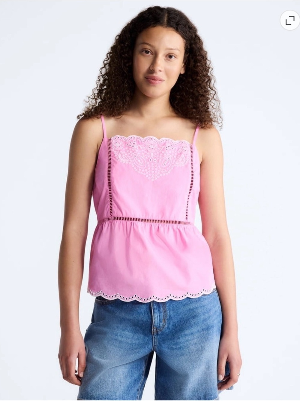 Free Assembly Pink Embroidered Cotton Peplum Eyelet Tank Top L